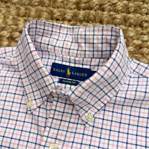 Polo Ralph Lauren Classic Oxford Fit Button-Up Shirt in Pink & Navy White Small